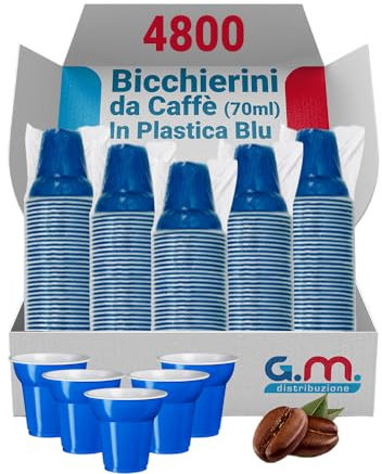 G.M. DISTRIBUZIONE 4800 Pezzi Bicchieri da Caffè in Plastica di Colore Blu da 70cc, Super Rigidi e Resistenti al Calore, Usa e Getta, Ideale per Casa, Ufficio, Asporto Bevande Calde.