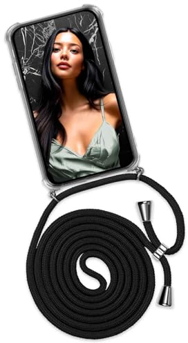 ONEFLOW Handykette für Samsung Galaxy S24 Hülle mit Band, Handyhülle mit Kette abnehmbar, Handyband zum Umhängen, Handy Umhängeband Lange Handykordel, Twist Case – Schwarz