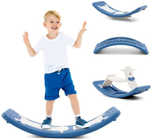 Kids 4-in-1 Multifunctional Balance Board Rocking Seasaw Sensory Training Large Rocking Board Balance Training Equipment Children Indoor Outdoor Activity Toy
