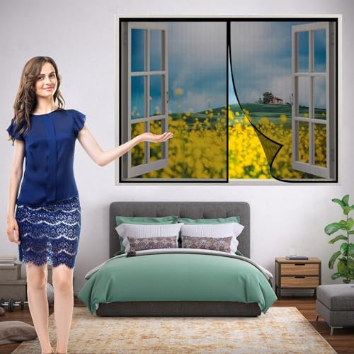 Tenda Zanzariera Magnetica Finestra 150 x 190 cm Tenda Totalmente Magnetica, Personalizzabile Zanzariere Magnetiche Adatto Ai Bambini e Agli Animali Domestici, Nero