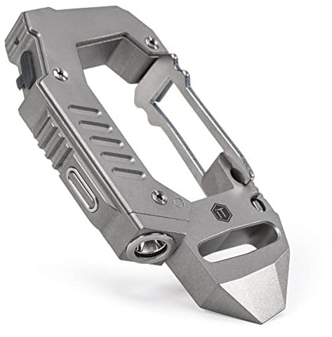 KeyUnity 6-in-1 Titanium Multitool Carabiner Clip | EDC Keychain with Flashlight, Bottle Opener, Slotted Screwdriver, Pry Bar, Box Opener for Camping, Hiking & Outdoor Activities