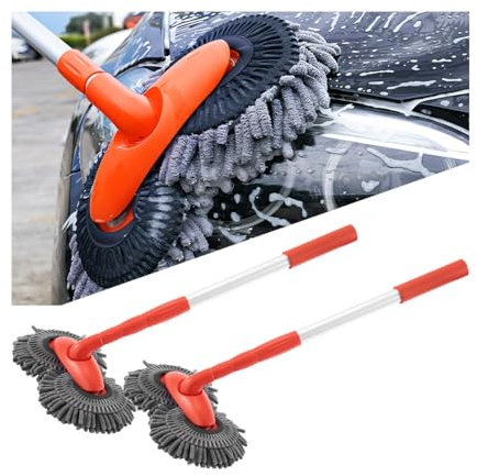 JNNJ Autowaschmopp-Bürste, Autowaschmopp Mit Chenille-Borsten, Doppelköpfige Autowaschbürste, Autowaschmopp Doppelkopf-Design Kann Um 360 Grad Gedreht Werden Chenille-Borsten Einziehbar(Satz von 2)