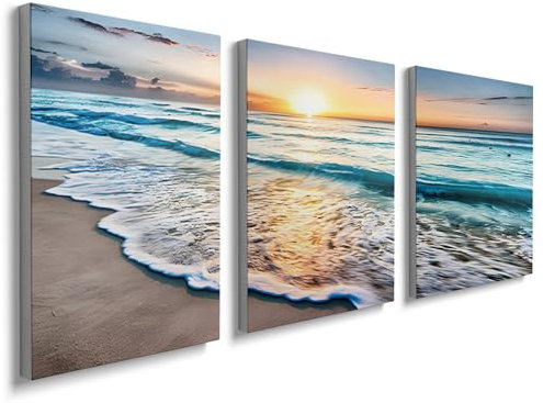Sunset Beach Canvas Wall Art for Living Room Modern Artwork Nature Blue Sea Landscape Bathroom Pictures Bedroom Wall Décor Family Prints Paintings Wall Decorations Hallway Kitchen Office, YH1306