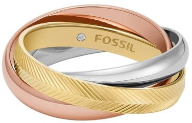 Fossil Damenring Harlow Interlocking Links Edelstahl dreifarbig, JF048079989