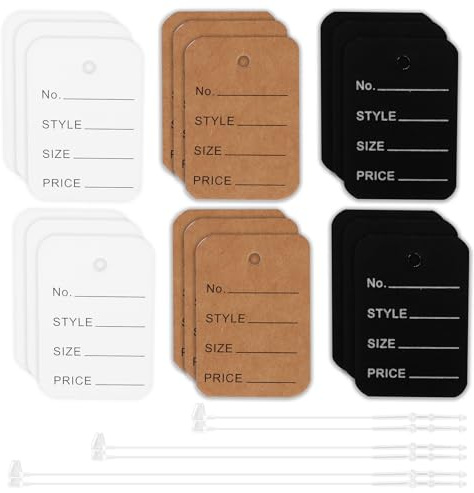 Glarks 2100pcs Preisschilder und Hang Tag Strings Kit, enthält 8.5cm 12.5cm 17.5cm klare Kunststoff-Sicherheits-Schleifen-Krawatten und 600pcs 3.5 x 5cm 3 Farbe Papier Display Label Tags