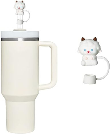Tapa de paja de cabra para taza Stanley, 10 mm, silicona para vasos Stanley de 30 y 40 onzas con asa, tapas reutilizables a prueba de polvo, bonitos protectores de pajitas de animales