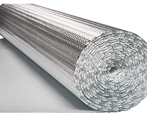 Self Adhesive Double Aluminum Bubble Foil Insulation Roll Heat Reflective Radiator Cover for Shed Garage Door 1x4m/3.2x13.1ft Size