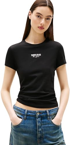 Tommy Jeans Damen T-Shirt Kurzarm Slim Essential Logo Cropped