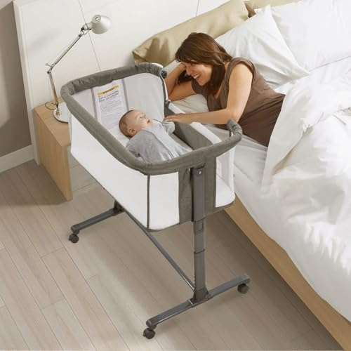 Fugualin 3 i 1 Babysäng, Babyvagga, Babyspjälsäng, Babysäng, Sängkantssäng, Bärbar Spjälsäng (grå)