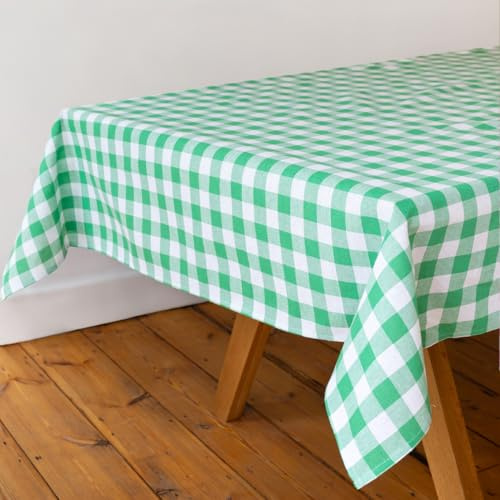 Talking Tables Fabric Large Green Checkered Gingham Tablecloth Recycled Cotton Rectangle, Reusable and Washable Table Cover for Alfresco Dining, Buffets, Weddings & Parties and Picnics 180cm x 140cm