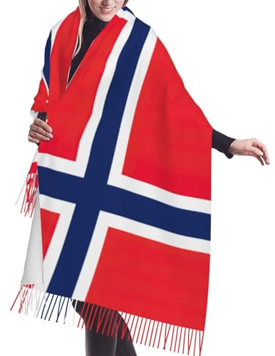dkkuvt Schal mit norwegischer Flagge, 195,6 x 68,6 cm, Quasten-Schal, warm, Herbst, Winter, vielseitig, große Decke, Wickelschal, Schwarz, Einheitsgröße