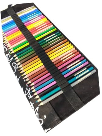 Stifterolle aus Baumwoll Leinwand mit 48 Fächern für Buntstifte und Marker