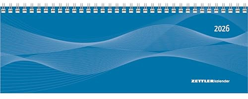 Zettler Tisch-Querkalender Profi blau 2026 – Wochenkalender 30 × 11 cm, 1 Woche/2 Seiten, mit Notizblatt & Jahresübersicht, Zeiteinteilung 8–21 Uhr, Monatsregister, Ringbindung, FSC-zertifiziert