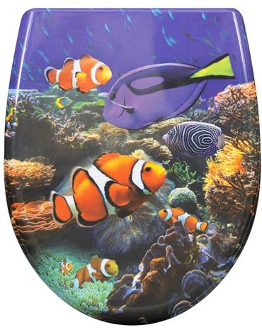 eSituro Toilet Seat, Soft Close O-Shape Loo Seat with Quick Release Function, 360° Adjustable Stainless Steel Hinges, Duroplast Top Mounting Toilet Lid, Clown Fish Printing