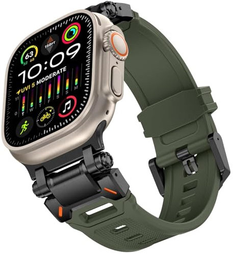 NEYENS Para Apple Watch Ultra 2 Band 49mm Para Apple Watch Band Series 9/8/SE2/7/6/SE/5/4/3/2/1 45mm/44mm/42mm Banda conectora de metal duradera, banda de repuesto deportiva de TPU resistente(Green -