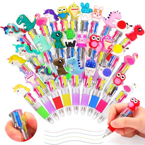 ESSALOO 30 Mini Penne 4-in-1 Retrattile Multicolore con Motivi di Cartoni, Gadget Compleanno Bambini & Regalini Fine Festa Compleanno per Bambini