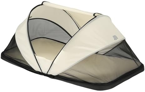 Deryan Kleinkind Reisebett mit Matratze ab Geburt bis 2,5 Jahre - Faltbar Kleinkindbett Babyzelt in 2 Sekunden aufgestellt - inkl. Moskitonetz & Reisetasche - 136x84x62cm (Creme)