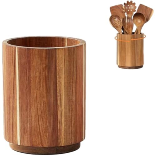 BaoT8YLu Porte-ustensiles en Bois avec Rotation à 360°, Pot antidérapant de Grande capacité pour comptoir de Cuisine, Pot à ustensiles de Cuisine en Bois de 18,3 cm pour comptoir