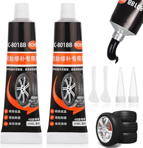 Flintronic Tyre Repair Glue, 60ml Black Instant Car Tire Repair Glue, Puncture Repairs glue, Adhesive Rubber Glues for Tyres, Strong Rubber Cement Sealant for Car, Motorcycle (Style B)
