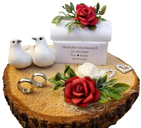 Geldgeschenk zur Hochzeit rot weiß Baumscheibe klein | mit Personalisierung