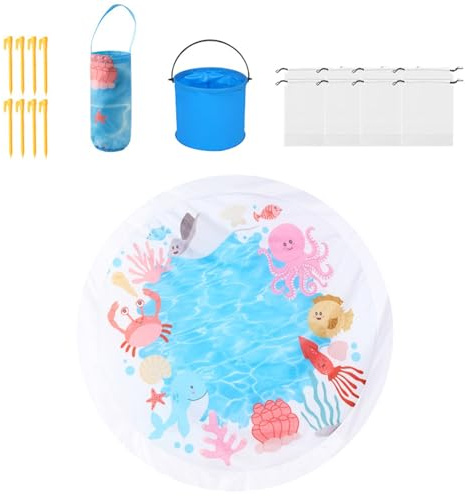 Strandpfützenbecken für Kleinkinder, wasserdichtes Strandpfützen-Planschbecken, tragbares Planschspielzeug für Kleinkinder mit Decke, Eimer, Heringen und Tragetasche, lustiges sanddichtes Sommer