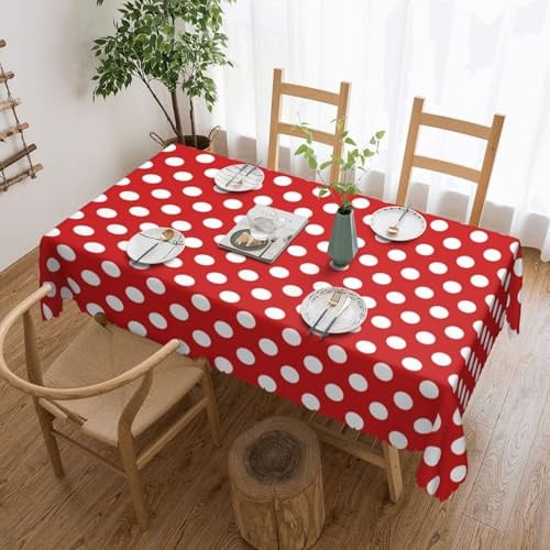 Rechteckige Tischdecke, 137 x 183 cm, leuchtend weiße und rote Punkte bedruckt, Picknick-Tisch, gewellter Rand, quadratisch, wasserdichter Stoff für Außenbereich, Esszimmer, Party u