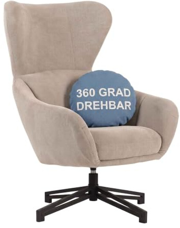 MR. DEKO Sessel Wohnzimmer Marconia Relaxsessel beige Ohrensessel kippbar | Lesesessel 360° drehbar