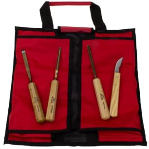 STUBAI Schnitzersatz S520 „Einsteiger 52“ | 4-teiliges Schnitzwerkzeug-Set mit Rolltasche | Für kleine Figuren, Ornamente, Reliefs & feine Holzarbeiten | Hochwertige Qualität