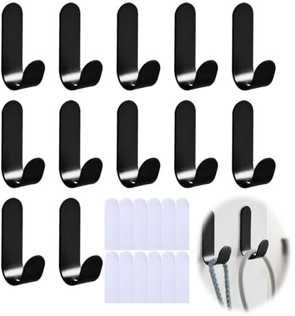 12 Stück Haken Selbstklebend, Klebehaken Extra Stark Klebehaken Edelstahl Handtuchhaken, Kleiderhaken Selbstklebend Schwarz Kein Lochstechen Erforderlich Mit Klebepads Für Badezimmer, Küche, Garderobe