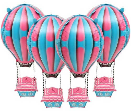 CLISPEED 4 Stück Heißluftballon Aluminiumfolie Ballons 22 Zoll Türkis Pink Partydeko Kindergeburtstag Babyparty Dekoration