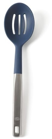 Calphalon Prime Stainless Steel Slotted Kitchen Spoon/Skimmer W/Navy Blue Silicone Head