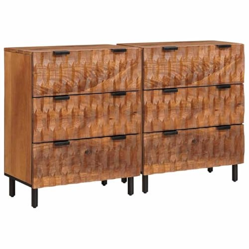 vidaXL Sideboard 2 pcs Akazienbraune Oberfläche 60 x 33 x 75 cm, Moderne Wohnzimmereinrichtung, funktionale Ablage, stylischer Sideboard aus Mango-Holz, minimalistisch