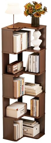 JFOZDM 5 Etagen Eckregal Stehend, Bücherregal Holz, Eckschrank Wohnzimmer, Bücherregal Ecke, Platz Sparen/Präsentation, für Arbeitszimmer, Schlafzimmer, Büro, Holzfarbe