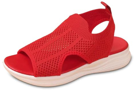 Générique Sandales Femme Été Confortables Orthopédiques Rouge 40,Nu-Pieds Élastiques, Chaussures Ouvertes pour Femme, Idéales pour Loisirs