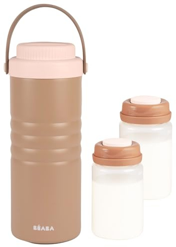 Beaba, Enfriador Nómada Leche Materna, Conservación hasta 24H Sin Electricidad, Refrigerador Acero Inoxidable Doble Pared Tubos Enfriadores 360°, Transporte y Almacenamiento Lactancia,480ml, Milk