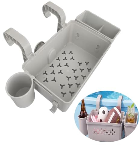 Heryamess Pool Aufbewahrungskorb Set, inkl Becher, Hängender Pool Seitenkorb mit Getränkehalter,Kunststoff Pool Korb,Multifunktionales Pools Zubehör für Handtuch, Getränke, Sonnenbrille