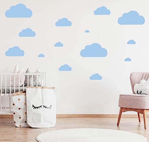 14 Wolken Set - Wolke Wandtattoo Wandaufkleber Sticker Aufkleber Wölkchen Himmel (Babyblau)