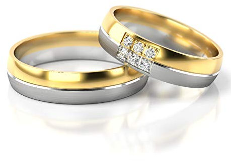 JC Gold Trauringe - Gelbgold Weißgold Eheringe Bicolor inklusive Steine und Gravur im Paarpreis PL259 (8 Karat (333) Bicolor)