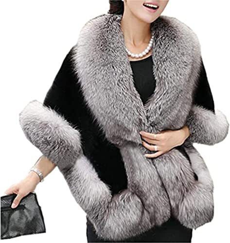 DianShaoA Kunstpelz Schal Stola Bolero Für Frauen Hochzeit Abend Braut Brautschal Brautstola Grau Schwarz