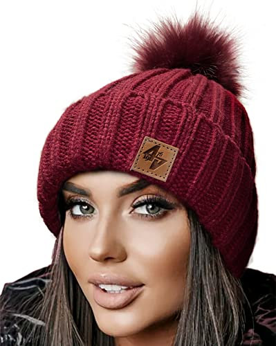4sold Herren Beanie Mütze Warme Wintermütze mit Weichem Innenfutter Gefütterte Strickmütze Ski Pom Wooly with Full Cosy Fleece-Futter Kastanienbraun 2