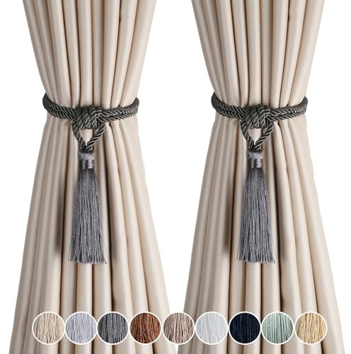 Fenghuangwu 2 Pack Curtain Tiebacks Handmade Tassel Rope Curtain Holdbacks