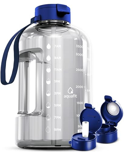 Aquafit 4 Litre Water Bottle with Straw - 4L with Time Marker - Large Gym Water Bottle - Clear