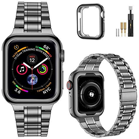 MioHHR Kompatibel mit Apple Watch Armband 42 mm 44 mm 45 mm, Massives Edelstahl-Metallarmband für iWatch Series 9 8 7 6 5 4 3 2 1 SE(Weltraum grau)
