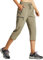 Libin Damen Wanderhose Sommer Leicht Schnell Trocknend Caprihose Trekkinghose Outdoorhose Wasserdicht Winddicht Funktionshose mit Reißverschlusstasche, Khaki, L