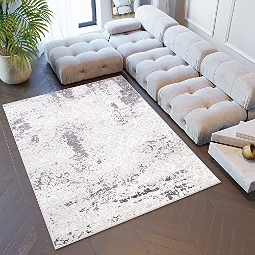 TAPISO Sky Teppich Kurzflor Modern Grau Beige Meliert Verwischt Design Wohnzimmer Schlafzimmer Used Effekt Muster Vintage ÖKOTEX 250 x 350 cm