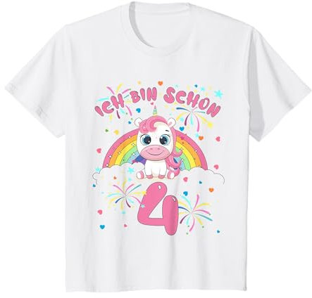 Kinder Ich bin schon 4 Einhorn Geburtstag T-Shirt
