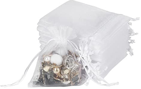 100PCS Organzasäckchen Klein Weiß 8X10cm, Kleine Beutel mit Zugband, Duftsäckchen Leer, Geschenksäckchen für Schmuck Süßigkeiten Party Hochzeit Weihnachtsfest…