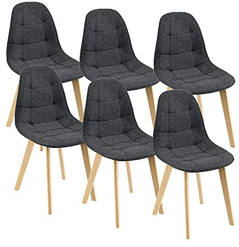 Lot de 6 Chaises de Salle à Manger Design Sièges Rembourrés Polyester Pieds en Bois de Hêtre 86 x 53 x 47 cm Noir