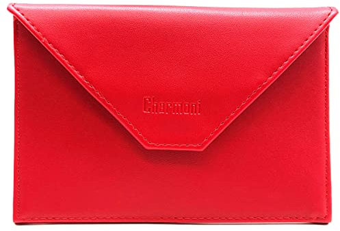Charmoni - Etui Pochette Porte Papier Voiture - Porte Carte Grise permis de Conduire pièce d'identité Assurance - Cuir Vachette - Femme Homme (Rouge)