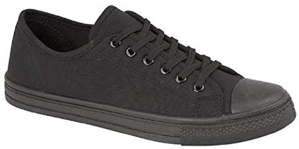 GladRags Mens Boys Low Top Canvas Lace Up Trainers Pumps Plimsolls, All Black Size 12